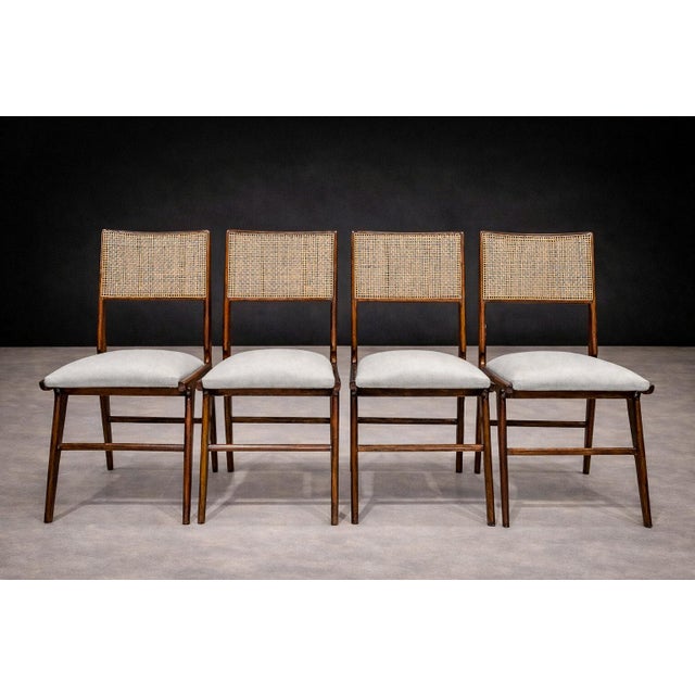 Mid-Century Modern Set of 4 Chairs in Wood, Caning & Leather, Carlo Hauner, 1960s For Sale - Image 3 of 9