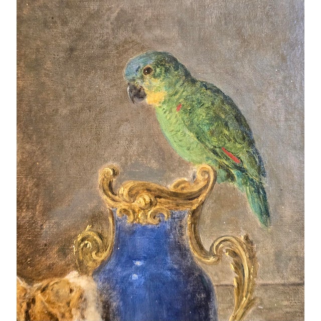 Yellow Louis Eugène Lambert- Four Cats Playing W/a Parrot- 19th Century Oil Painting For Sale - Image 8 of 13