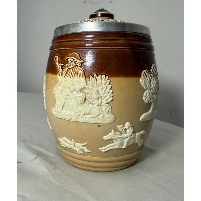 Antique Doulton Lambeth Sterling Silver Stoneware Pottery Tobacco Jar Humidor For Sale - Image 11 of 13