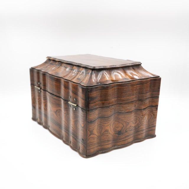 English Serpentine Colonial Coromandel Box With Tea Canisters, Anglo-Indian Circa 1850 For Sale - Image 3 of 11