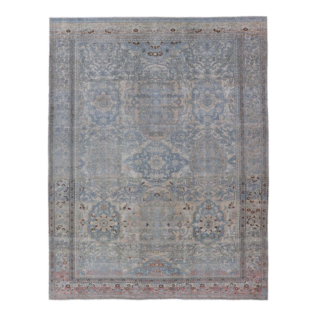 Antique Persian Bakhtiari Rug With All-Over Sub Floral Medallions & Geometrics 8'3 X 11'2 For Sale