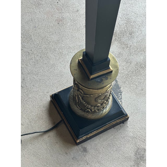 Brass 1960s Empire-Style Brass and Ebonized Table Lamp With Figural Detail For Sale - Image 8 of 8