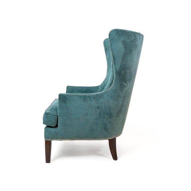 Mid-Century Modern 1990s Wing Back Accent Chair With Nailheads & Custom Fabric Upgrade For Sale - Image 3 of 9