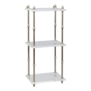 Carmel 3-Tier Bamboo Nickel/Lucite Shelf, 14" Wide For Sale