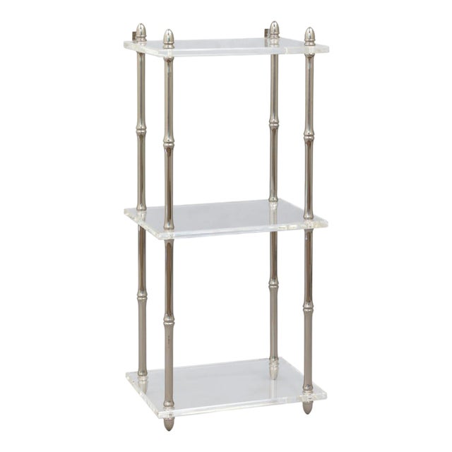 Carmel 3-Tier Bamboo Nickel/Lucite Shelf, 14" Wide For Sale