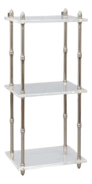 Carmel 3-Tier Bamboo Nickel/Lucite Shelf, 14" Wide