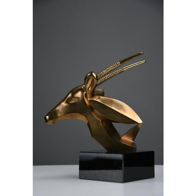 Oryx Bronze Sculpture in Brass & Marble by Tchavdar Iliev, 1990s For Sale - Image 14 of 17
