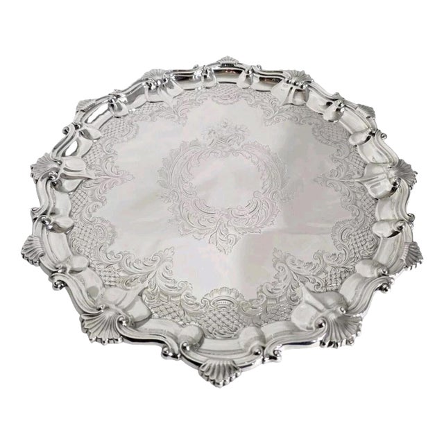 Antique Edwardian Sheffield Sterling Silver Salver, 1904 For Sale
