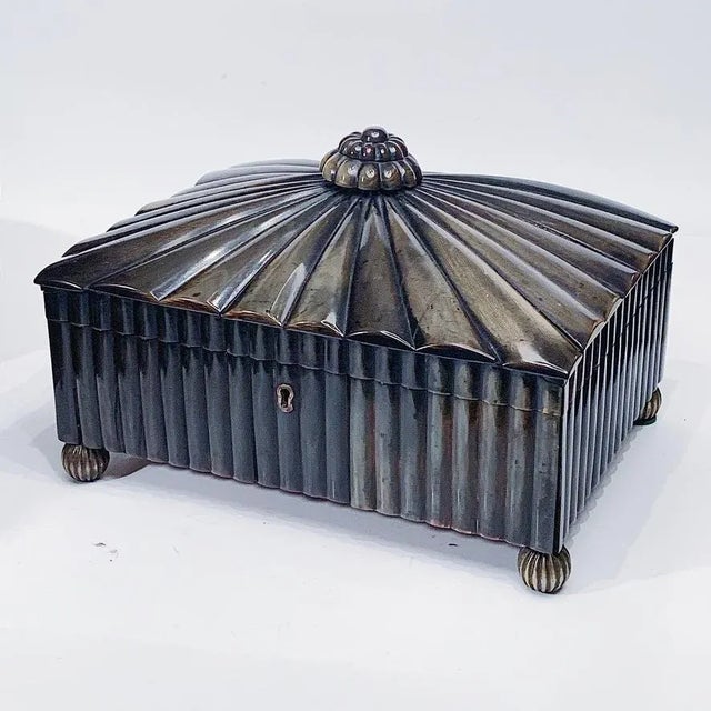 Antique Tea Caddy in Smoke Gray Ribbed Design For Sale - Image 4 of 4