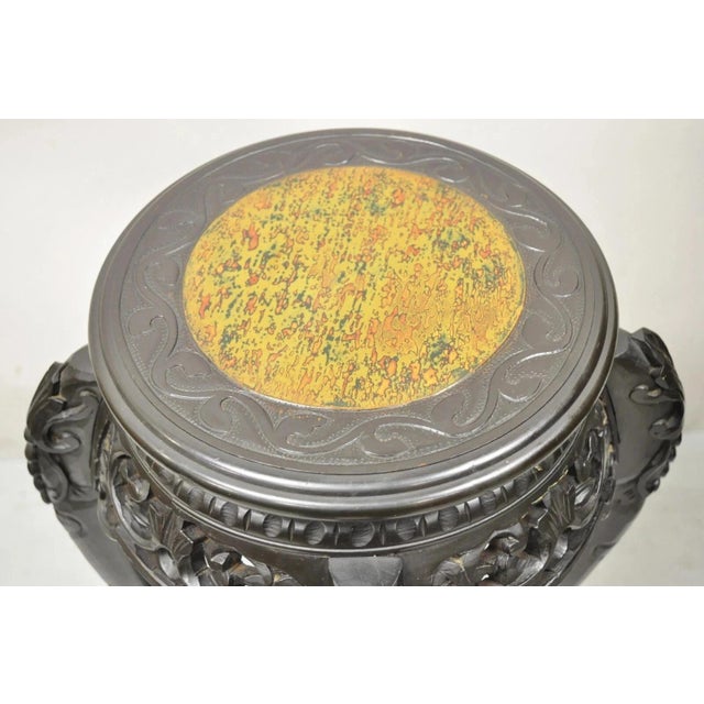 Early 20th Century Japanese Carved Wood Black Ebonized 29" Plant Stand Side Table Lacquer Top For Sale - Image 9 of 9