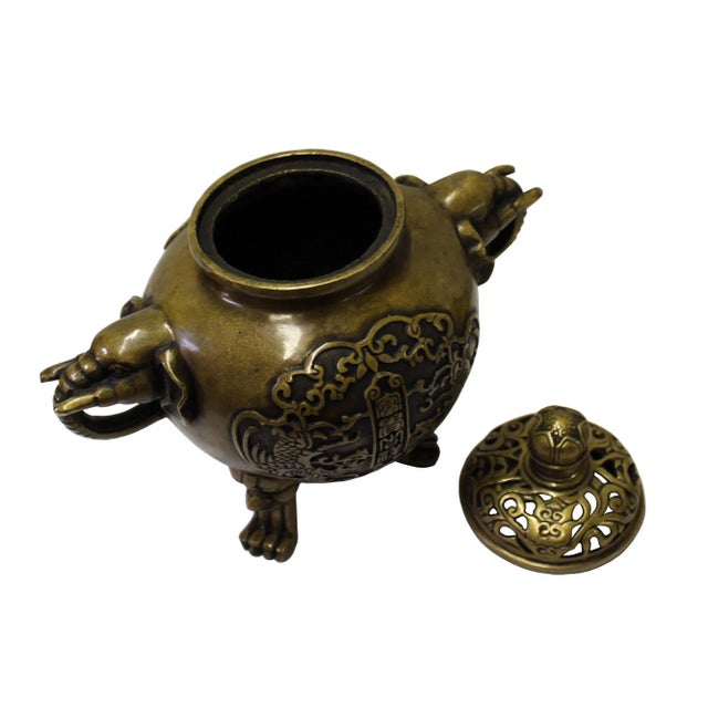 Chinese Oriental Bronze Metal Incense Burner Display For Sale - Image 4 of 6
