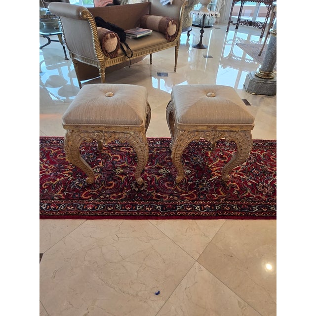 Italian Baroque Style Giltwood Benches/ Stools - A Pair For Sale - Image 9 of 14