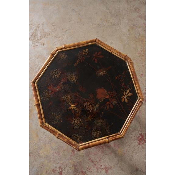 Two-tier Aesthetic Movement tiger bamboo occasional table with original lacquer, warm natural tones, elegant...