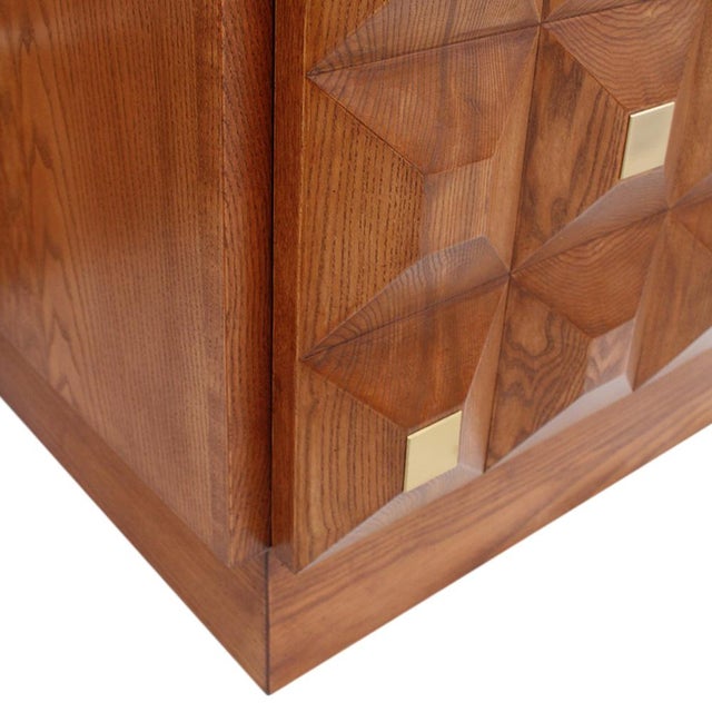 Brown Square Pattern Oak and Brass Sideboard with Travertine Top, Italy, 2000 For Sale - Image 8 of 11
