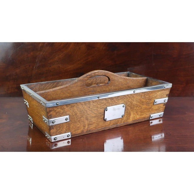 1910s Antique English Oak and Silver Plated Bar Tray, 1910 For Sale - Image 5 of 7