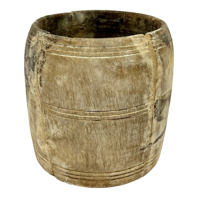 Rustic Bleached Wood Butter Pot/Planter/Vase For Sale