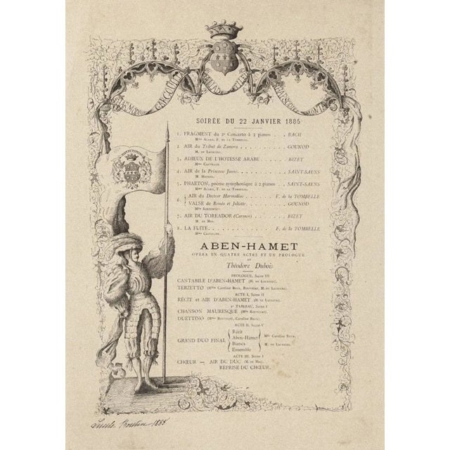 Opera Program Lithograph on Paper, 1885 For Sale