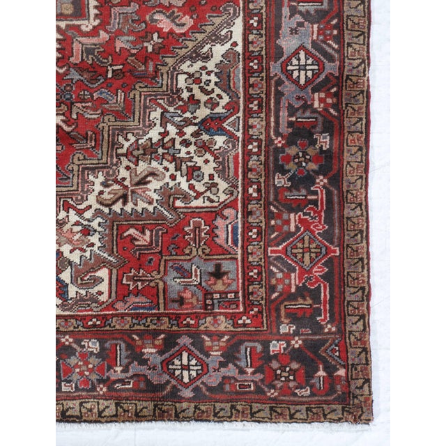 Vintage Hand-Knotted Persian Heriz Rug 6'7" X 9'3" For Sale - Image 4 of 6