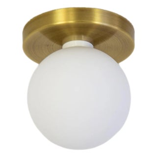 Globe Flush Mount Brushed Brass, 5 Inch Glass Globe, by Research.Lighting, Modern, Minimal For Sale
