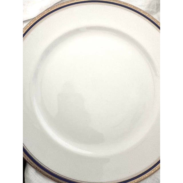 Set of 8 Gold & Blue Rim Dinner Plates by C. Ahrenfeldt For Sale - Image 4 of 8