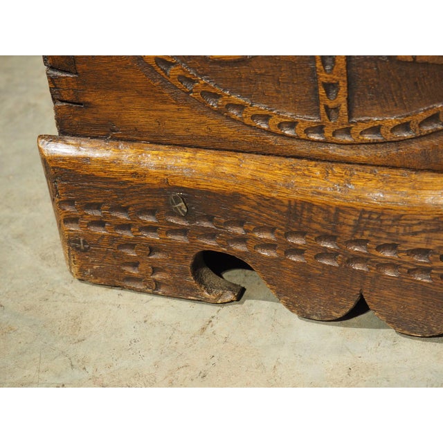 Armorial Solid Oak Coffre From France, Circa 1680 For Sale - Image 12 of 18