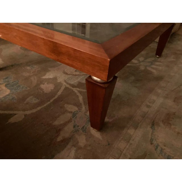 Karl Springer Style Contemporary Square Rosewood and Glass Coffee Table With Silver Leaf Trim For Sale - Image 4 of 4
