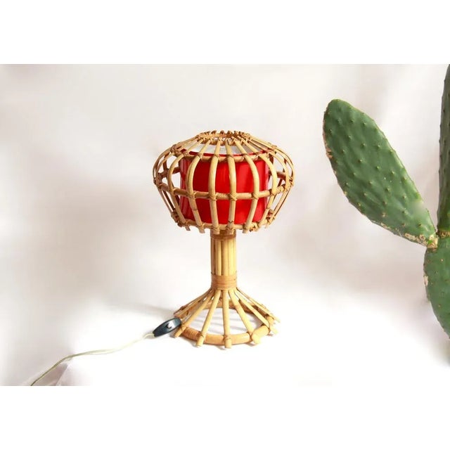 Mid-Century Italian Torcia Table Lamp in Wicker, 1950s For Sale - Image 9 of 9