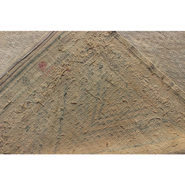 Tan and Light Blue Vintage Turkish Kilim Embroidered Rug With Geometric Diamond Design For Sale - Image 12 of 13