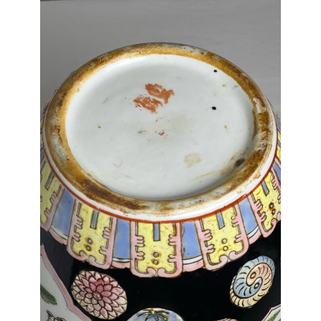 Vintage Chinese Famille Noire Porcelain Ovoid Ginger Jar With Lid For Sale - Image 11 of 12
