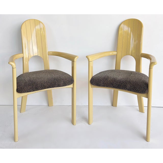 Set of 4 Italian Lacquered Postmodern Armchairs, Animal Print Upholstery For Sale - Image 10 of 18
