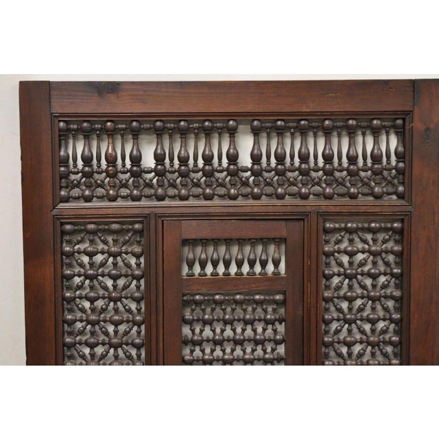 Brown Vintage Middle Eastern 3 Panel Mashrabiya Lattice Folding Screen Room Divider For Sale - Image 8 of 14