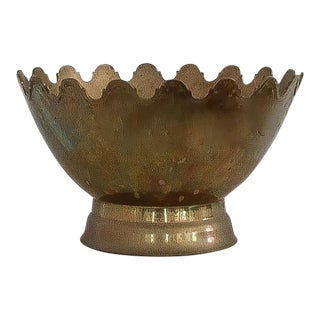 Vintage Solid Brass Scalloped Bowl For Sale