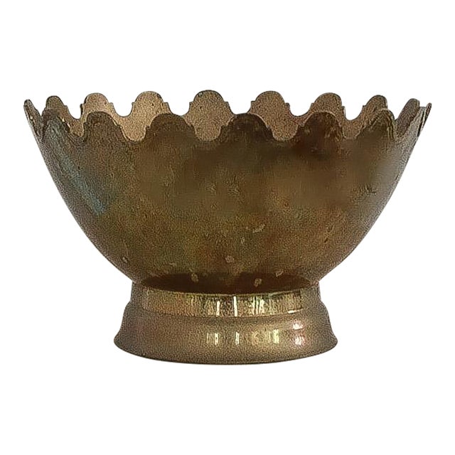 Vintage Solid Brass Scalloped Bowl For Sale