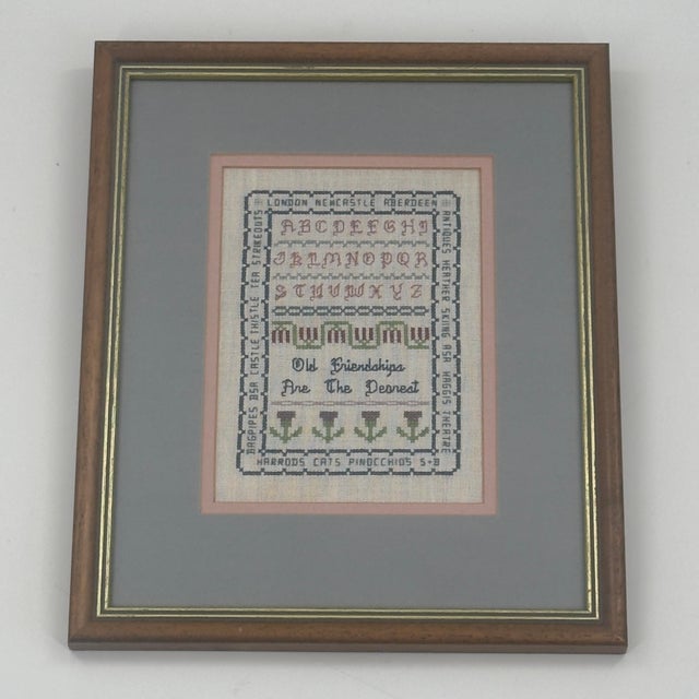 Traditional Vintage British Hand-Stitched Needlepoint Sampler “Old Friendships Are the Dearest” For Sale - Image 3 of 9