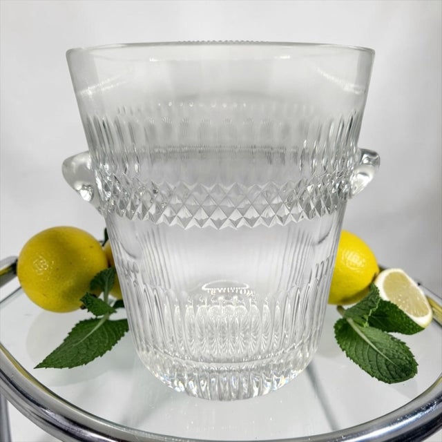 Make a spectacular statement on your bar cart or dining table with this massive, heavy-weight vintage French cut crystal...