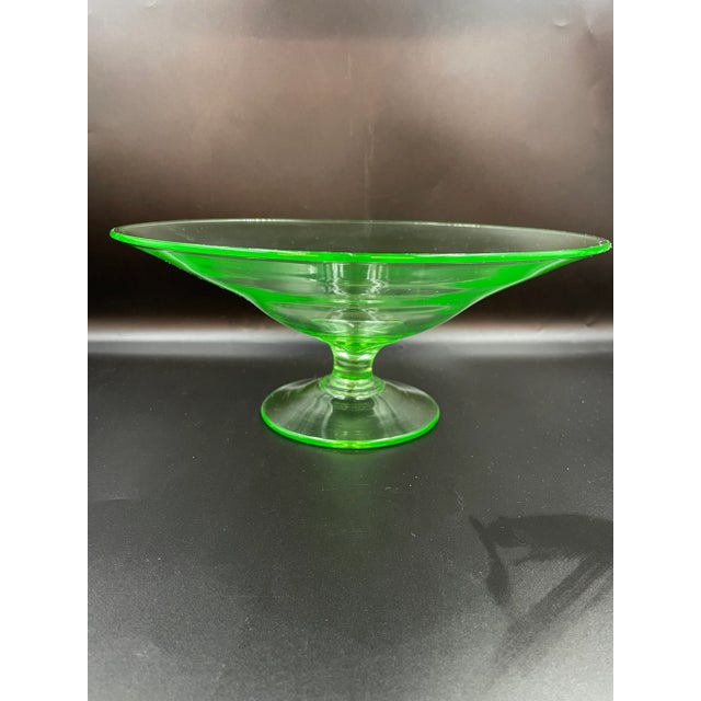 Glass Early 20th Century Old Uranium Vaseline Glass Pedestal Centerpiece Compote For Sale - Image 7 of 13
