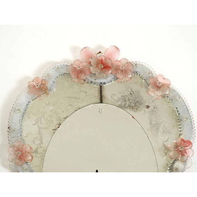 Glass Mid-Century Modern Italian Wall Mirror with Murano Glass Frame and Blossoms, 1960s For Sale - Image 7 of 18