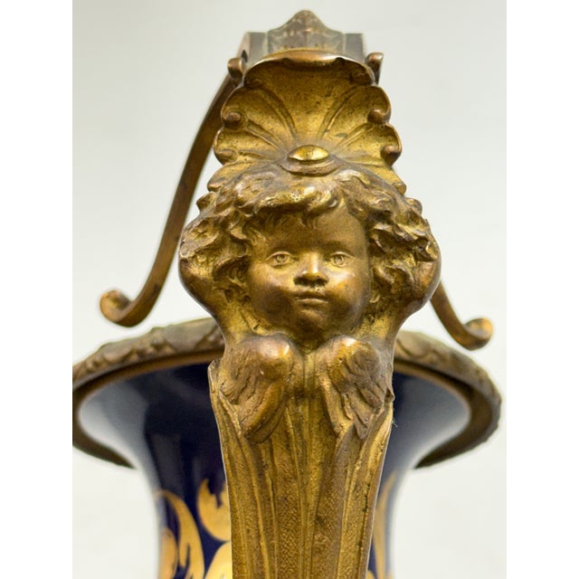 19th Century Rococo Shepherds Lovers Porcelain Vase With Ormolu Cherub Handles For Sale - Image 11 of 12