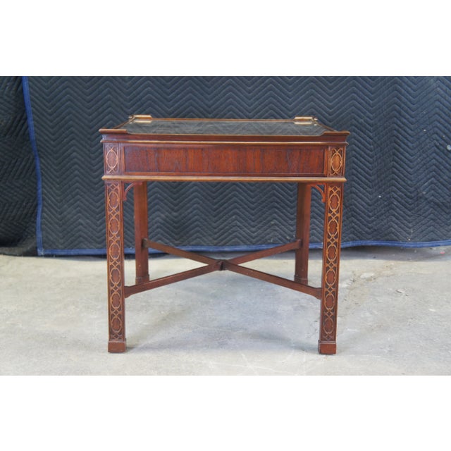 Late 20th Century Vintage Baker Chinese Chippendale Mahogany Carved Square End Table with Glass Top For Sale - Image 10 of 13