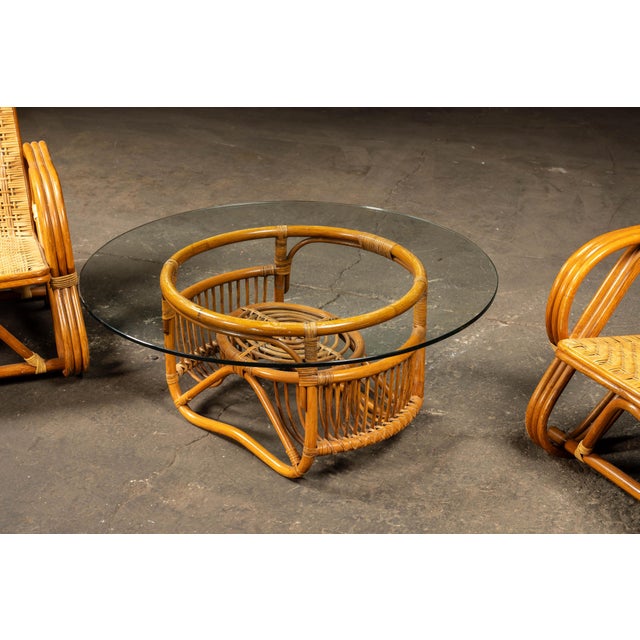 Wood Vintage Bentwood and Rattan Furniture Set After Franco Albini, 3 Pieces For Sale - Image 7 of 10