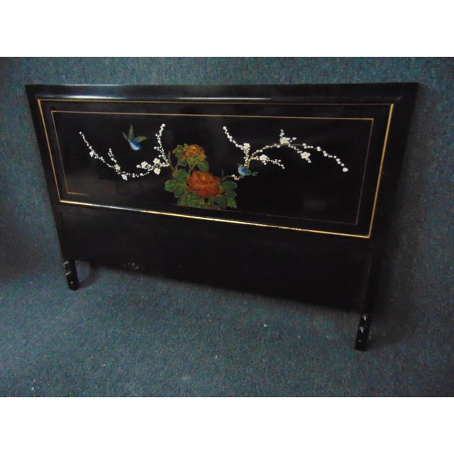 Chinese Hand Painted Black Lacquered Queen Size Headboard Chairish