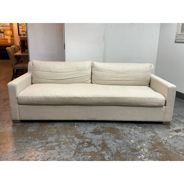Design Plus Gallery presents a Belgian Linen Track Arm Sofa from Restoration Hardware. Hand assembled by master craftsmen...