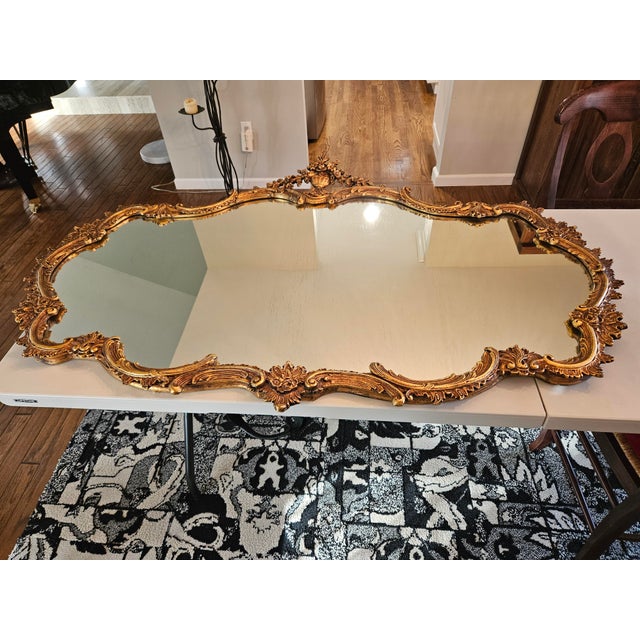 Rococo Late 20th Century Large Rococo-Style Gilt Mirror – Ornate Floral Crest For Sale - Image 3 of 7
