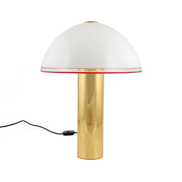 Brass and Opaline Murano Glass Table Lamp with Red Trim, Italy, 1970s-1980s For Sale - Image 4 of 4