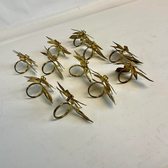 Brass 1970s Vintage Americana Traditional Brass Poinsettia Napkin Rings - Set of 11, Christmas For Sale - Image 8 of 8