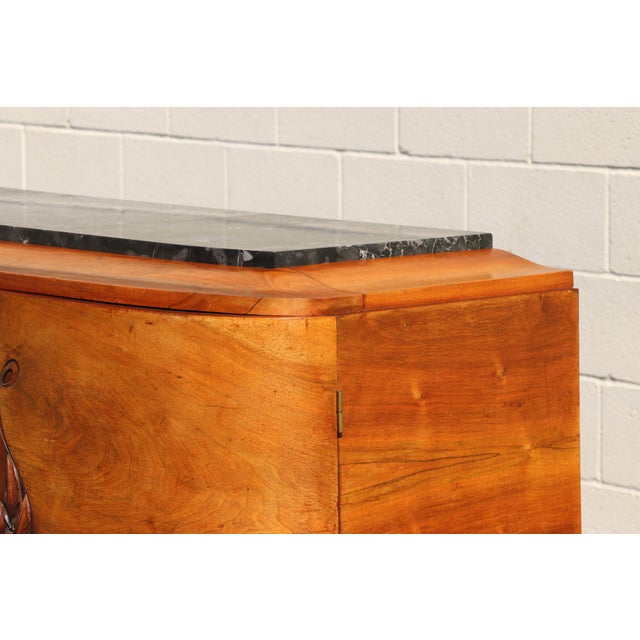 1940s Antique French Art Deco Burl Wood Sideboard Buffet With Marble Top For Sale - Image 5 of 18