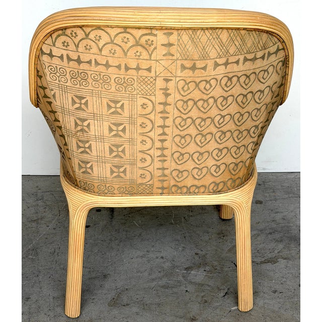Textile Pair of Karl Rausch for Baker "Linea Cara" Split-Reed Rattan & Leather Armchairs For Sale - Image 7 of 17