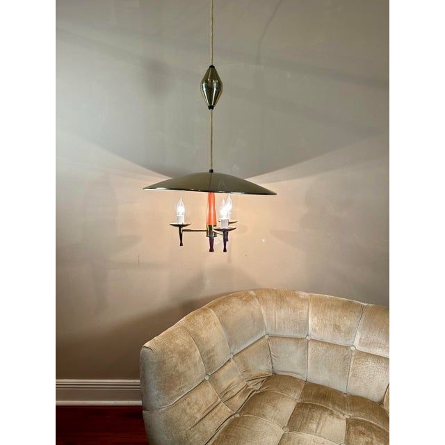 Brass Mid Century Flying Saucer Pull Down Lamp For Sale - Image 8 of 12