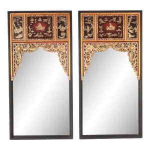 Pair of Chinese Style Painted and Gilt Decorated Mirrors