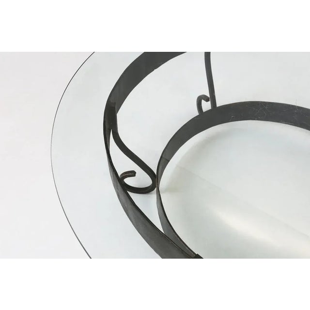Glass Rustic Round Coffee Table with Wrought Iron Base and Glass Top, France, 1930s For Sale - Image 7 of 12